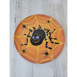 Spider web orange happy plate Halloween decor